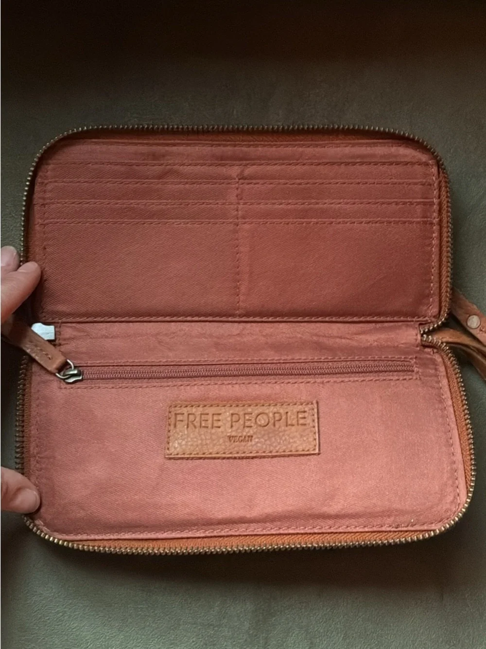 Free People Pebbled Leather Zip Wristlet - Cognac Brown
